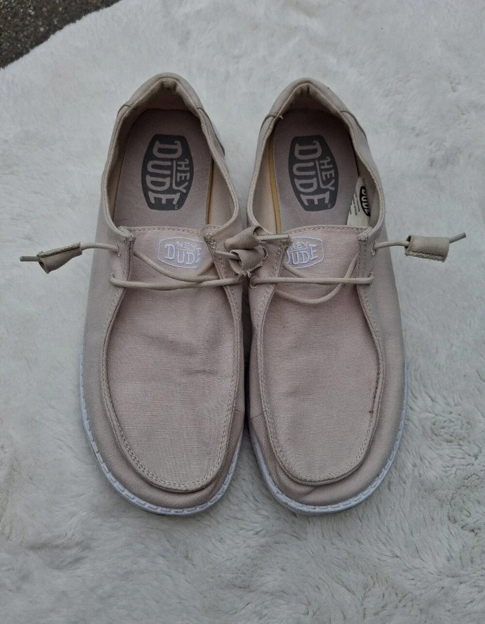 Hey Dude Men's Slip-On Loafers in Light Beige Canvas Size 10